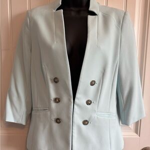 WHBM Womens 3/4 Sleeve Light Blue Blazer Jacket